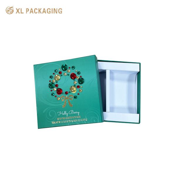 Custom Green Luxury Packaging Christmas Wrapping Decoration Bows Gold Hot Stamping Lid And Base Boxes For Cosmetic