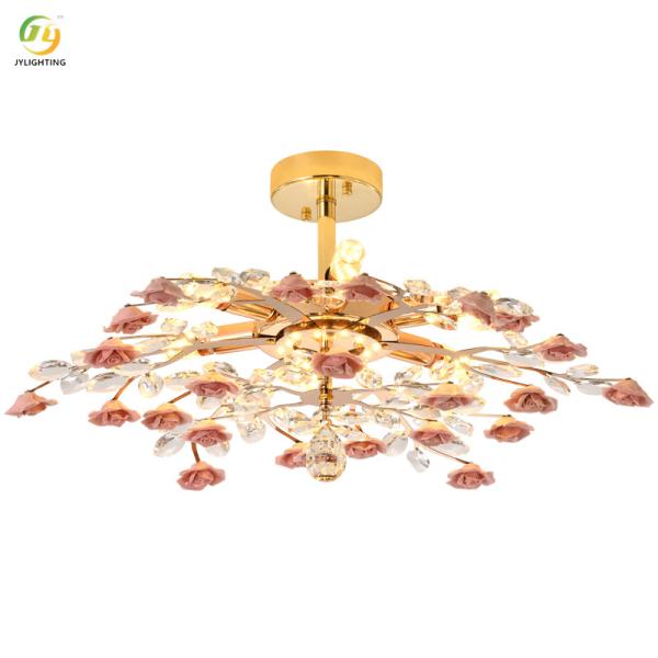 JYLIGHTING Ceiling Celebrity Rose Master Bedroom Warm and Romantic Wedding Room Girl Chandelier Living Room Crystal Ceiling Lamp