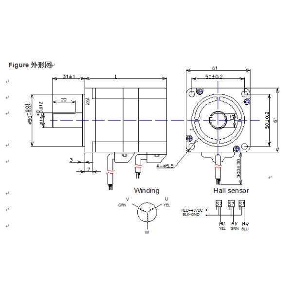 60BLF3A50 24VDC 3000RPM 0.25N.M 78W Brushless DC Motor