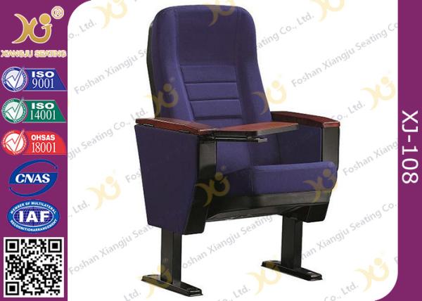Plywood Outback Retractable Auditorium Chairs Fully Upholstered Dark Blue Fabric