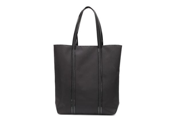 Cotton Canvas Tote Bags Black Nylon Fabric With Patent Leather PU Handle