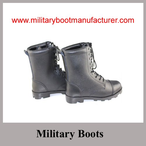 Wholesale China Made Black Genuine Leather Military Combat Boot with Panama Outsole