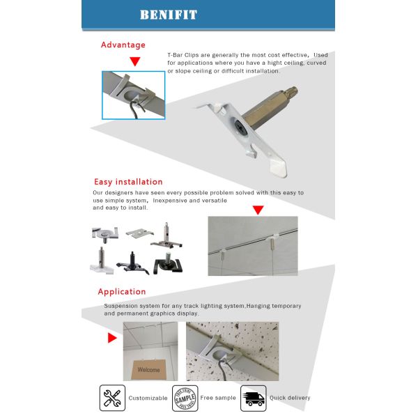 Building Material T Bar Steel Cable Clips Suspended Ceiling T Grid
