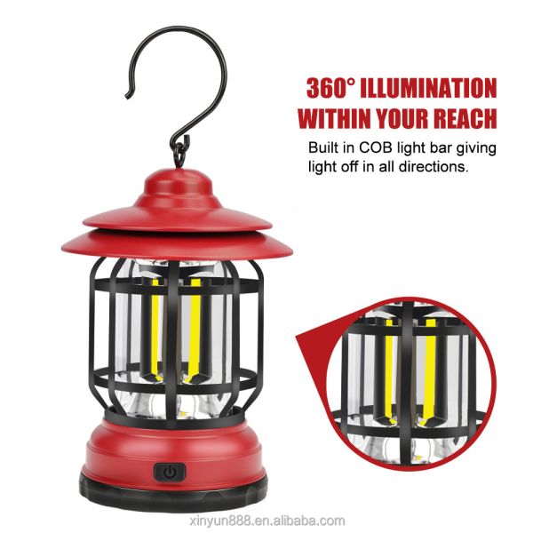 2024 Hot Selling Outdoor Camping Tent Lamp Multifunctional Retro Hanging Horse Lamp Cob Emergency Dry Battery Portable Lamp