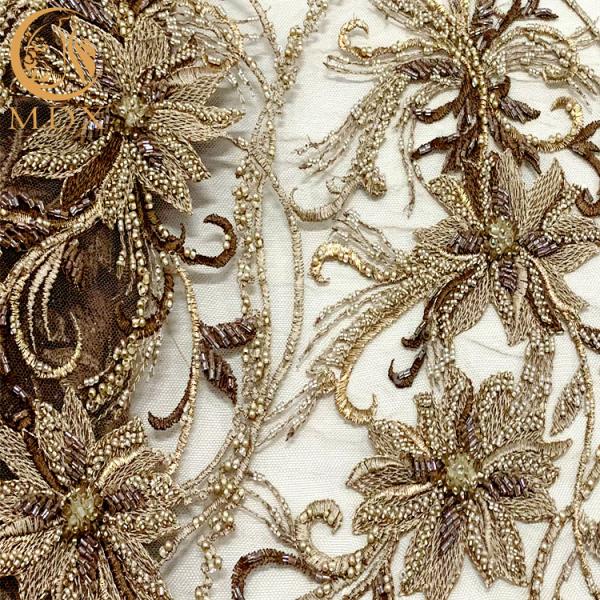 3D Embroidered Bridal Beaded Lace Fabric 140Cm Width For Women Wear