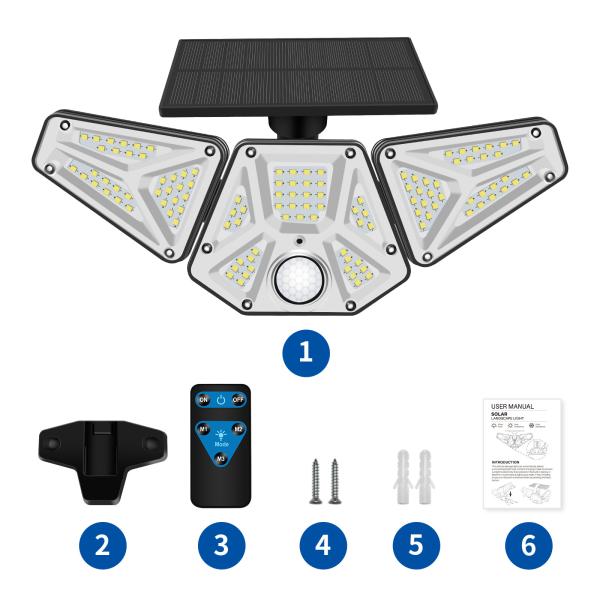 Solar light|LED waterproof three-head multi-angle lighting|1.5w monocrystalline silicon solar panel|2200mah battery|plr