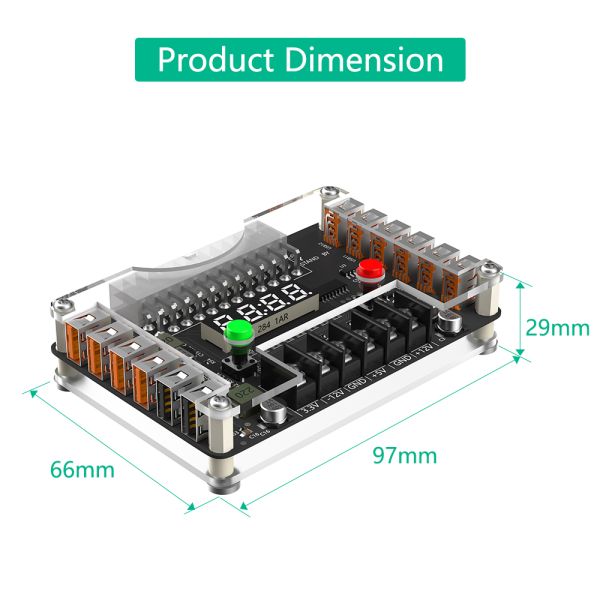 New Version ATX Power Supply Breakout Board with Acrylic Case Kit Featuring 3.3V, 5V, 12V, -12V Output and 12 Ports USB 2.0 Hub with 3A Maximum