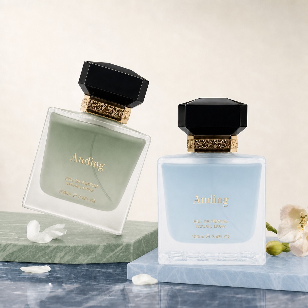 Glass Perfume Bottles 100ml Square Empty Faceted Cap Spray Crimp Neck