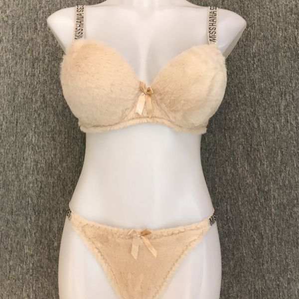 Underwear Bra Set Plush Fabric Underwire Plush Bra Rhinestone Strap Bra Large Size Wholesale 46-52 C Cup Women