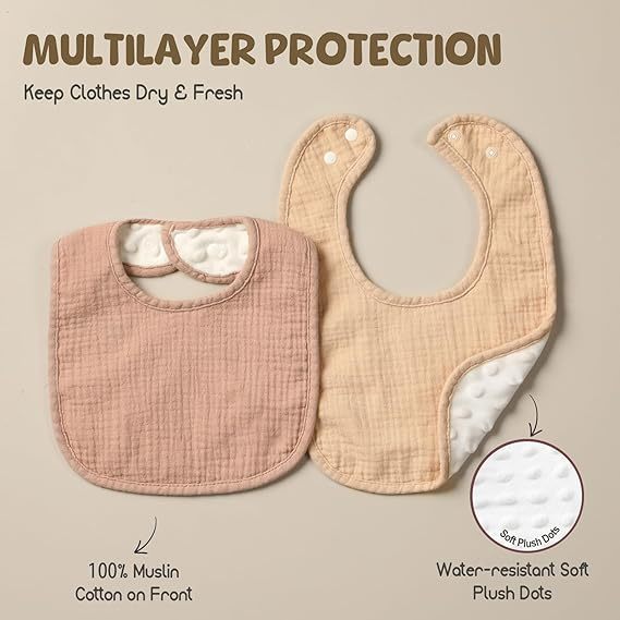 6-Pack Muslin Baby Bibs for Unisex，Cotton Baby Drool Bibs for Drooling and Teething