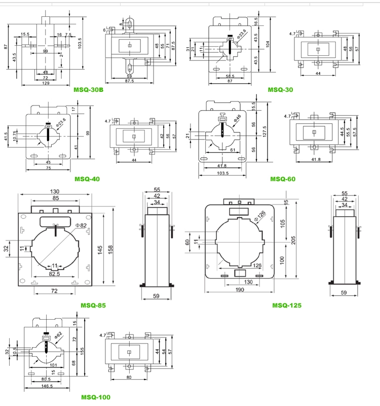 800/5A Bus Bar Current Transformer MSQ Toroidal CT Current Transformer with 30 40 60 80 100 125A Options