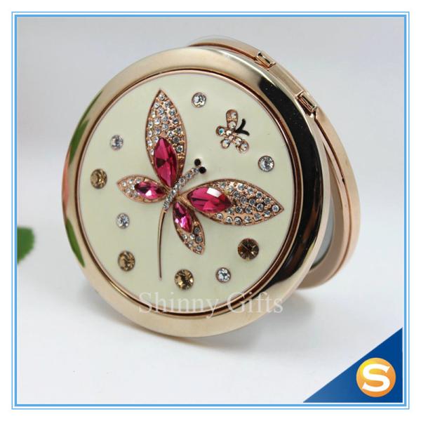 Shinny Gifts Butterfly Design Rhinestone Pocket Mirror Metal Handbag Mirror
