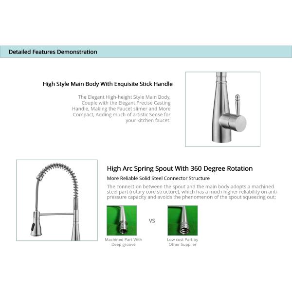 Шланг нержавеющей стали PEX Faucet 18/10 кухни коммерчески Spout весны однорычажный