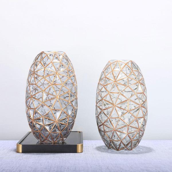 FDA Golden Decorated 20.6cm Crystal Decorative Glass Vases