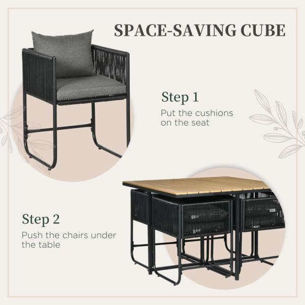 Modern Design Style Folded Dining Table and PE Rattan Armchair Patio Furniture Dining Set