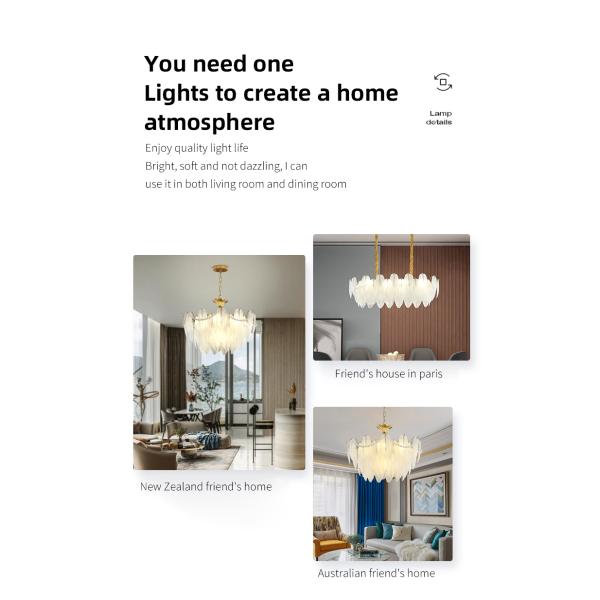 Modern Simple Pearl Feather Glass Chandelier Luxury Living Room Lamp Bedroom Dining Room White Chandelier(WHCY-253)