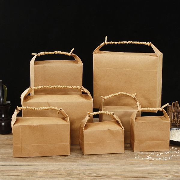 Retro Horizontal Kraft Paper Packaging Bags For Dried Fruits And Tea Packaging Bags Tote Bags