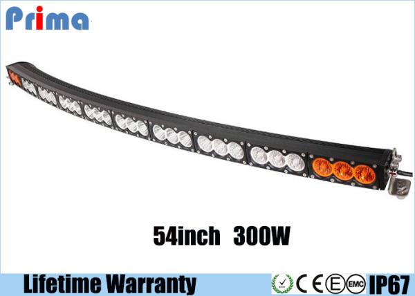 IP67 300w Amber White Curved Light Bar / 27000lm 54 Inch Single Row LED Light Bar