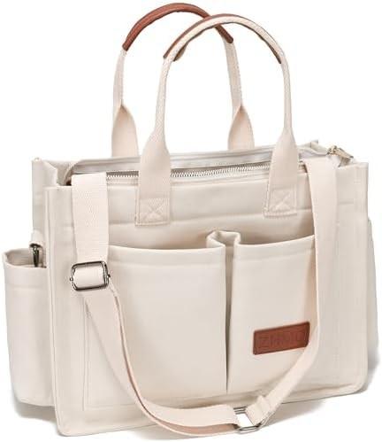 LARGE CANVAS TOTE BAG FOR WOMEN WITH POCKETS,LAPTOP CROSSBODY PURSES EVERYTHING EVERYDAY BAG HANDBAGS FOR WORK BEACH GYM