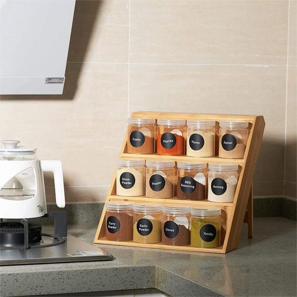 Хранилище 11.85x3.5x13.8 дюймов Деревянная стойка для специй, кухня Бамбук Стоящая стойка для специй