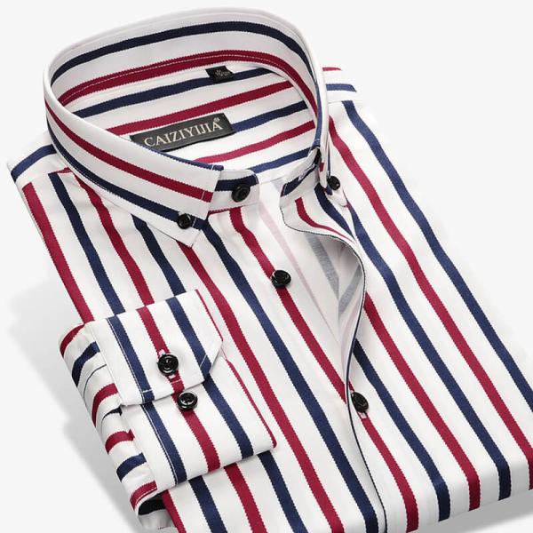 Long Sleeve Custom Men'S Dress Shirts Plaid Blue Flex Collar Fancy Popular Design