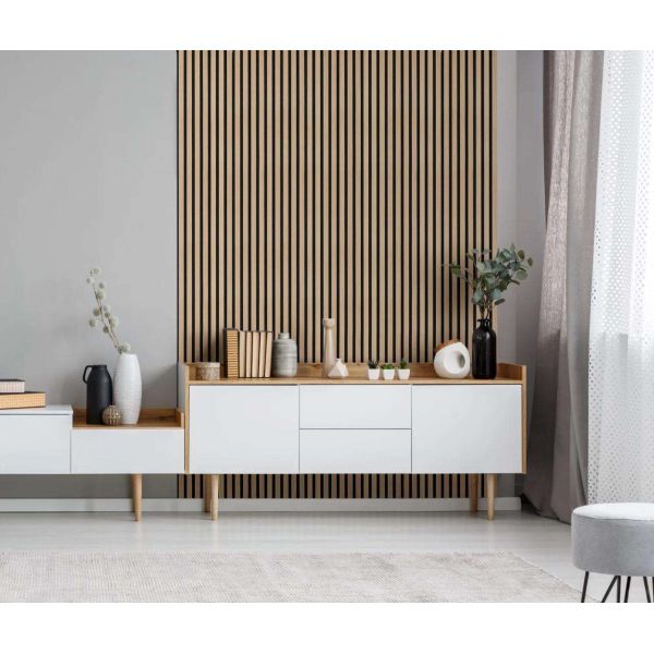 Modern Wood Slat Acoustic Panels for Home Office or Studio Soundproof Decorative Wall Cladding for Interior Design