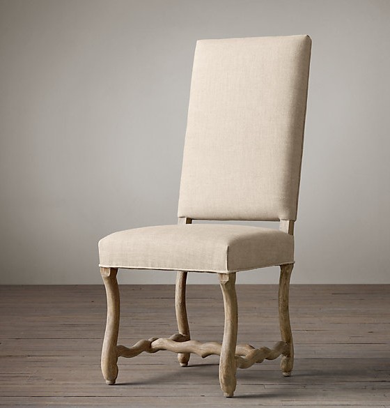 High back clear linen chair french style resturant furniture chair wood carved design with foot stool