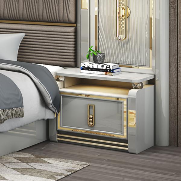 Complete Modern Leather Wooden King Size Bed 5 Pieces Sets Double Master Room Queen Full Luxury Home Bedroom Furniture Set