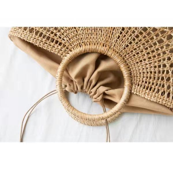 Natural Hemp Crochet Beach Tote Bag , woven rattan handbag With Cloth Inner