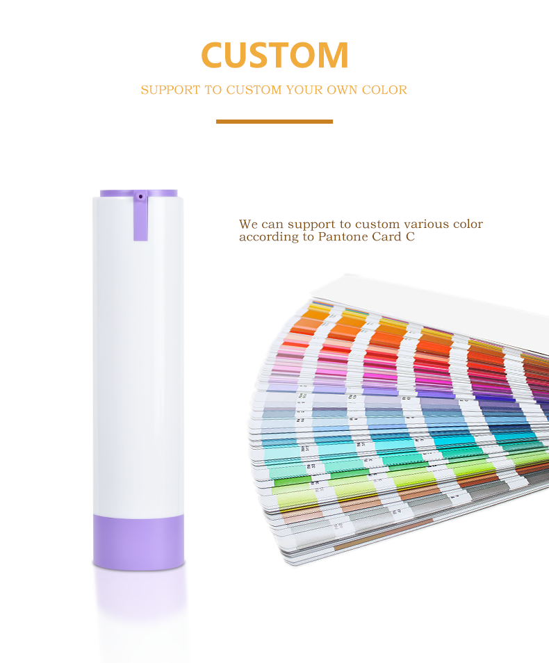 Recyclable Private Label 15ml 30ml 50ml  Round Shape Custom Pink Purple Color Airless ABS Lotion Bottle for Skincare Packaging