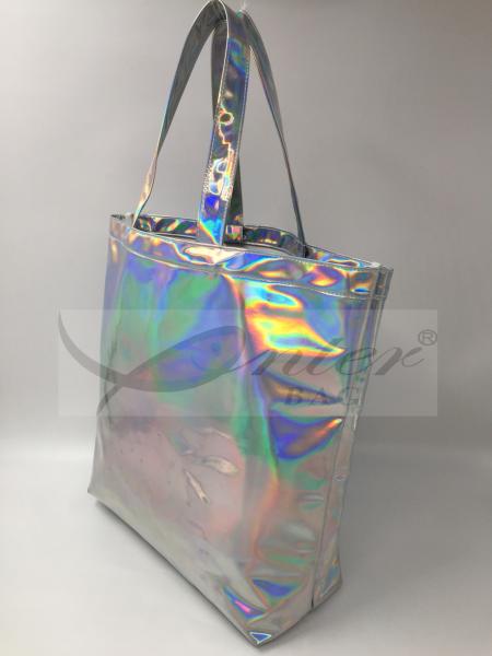 Fashionable Silver Holographic Bag , Laser PU Hologram Shopper Bag Special Design
