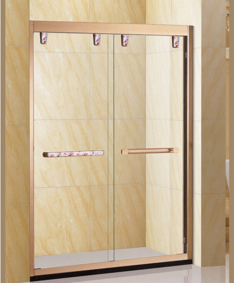 Waterproof Stainless Steel Shower Room 8mm Glass Thickness Sliding Door Rose Gold