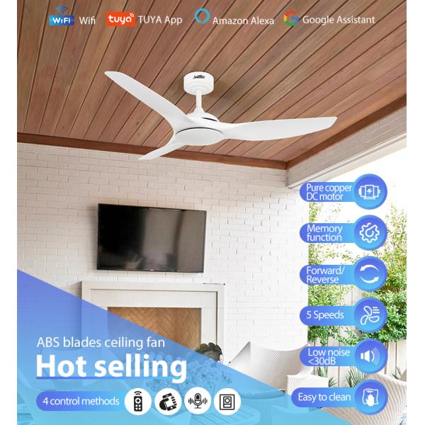 Ventilador de teto de controle remoto inteligente de 52 polegadas lâminas de plástico branco para casa moderna inteligente