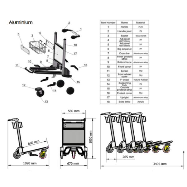 3 колеса аэропорт багажная тележка PVC ручка Алюминиевый сплав