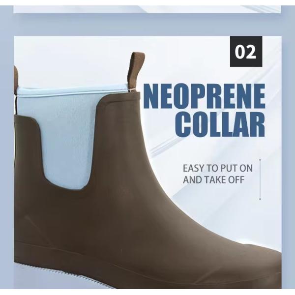 2024 Мода водонепроницаемая лодыжка Wellies неопрена Формированные гумбуты Челси дождевые сапоги Резиновые ботинки для женщин