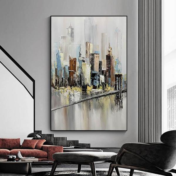 Estilo moderno Puro pintado a mano colorido con cuchillo Pintura al óleo en lienzo para decoración del salón Texturas abstractas Pintura mural