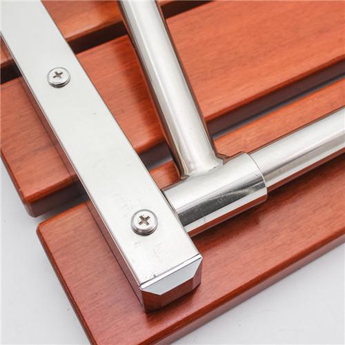 Brown Non Barrier Wall Mounted Shower Seat With Solid Wood / Stainless Steel Material
