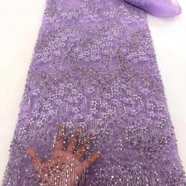 Luxury indian embroidery lace handmade beaded bridal voile lace fabric Bead
