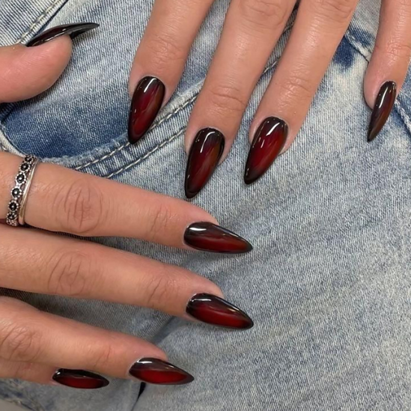 Stiletto Glossy Finish Long Almond Ombre Nails Gradient Fake Nails