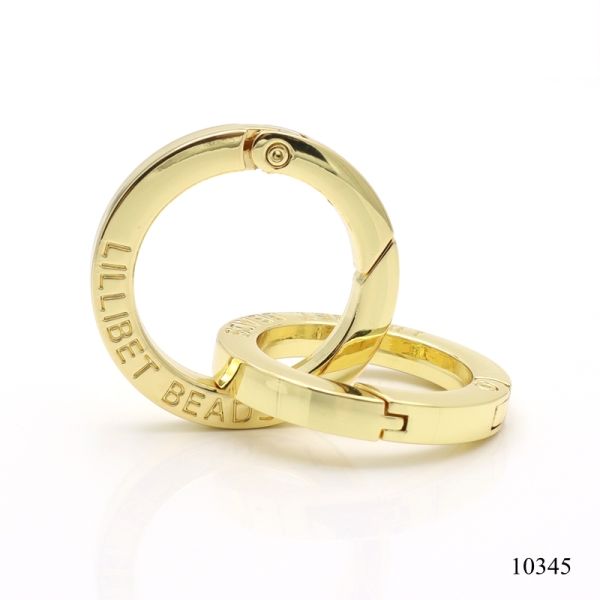 Custom Engraved Gold Metal Spring Ring Clasp 36.2mm Flat Open Gate Ring For Bag Keychain Accessories