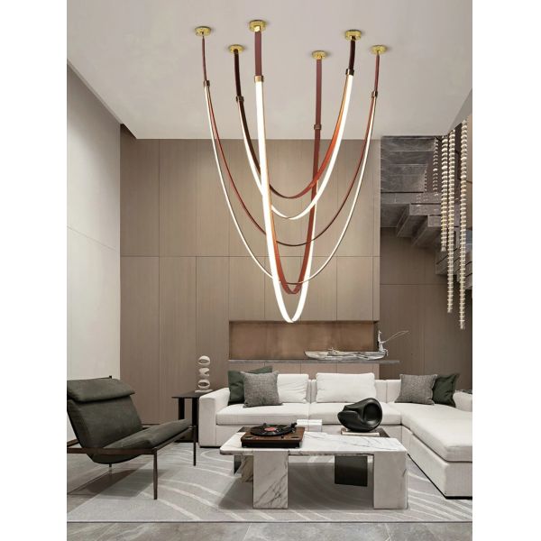 Dimmable LED Fexible Brown Black Leather Belt Chandelier (WH-NC-132)