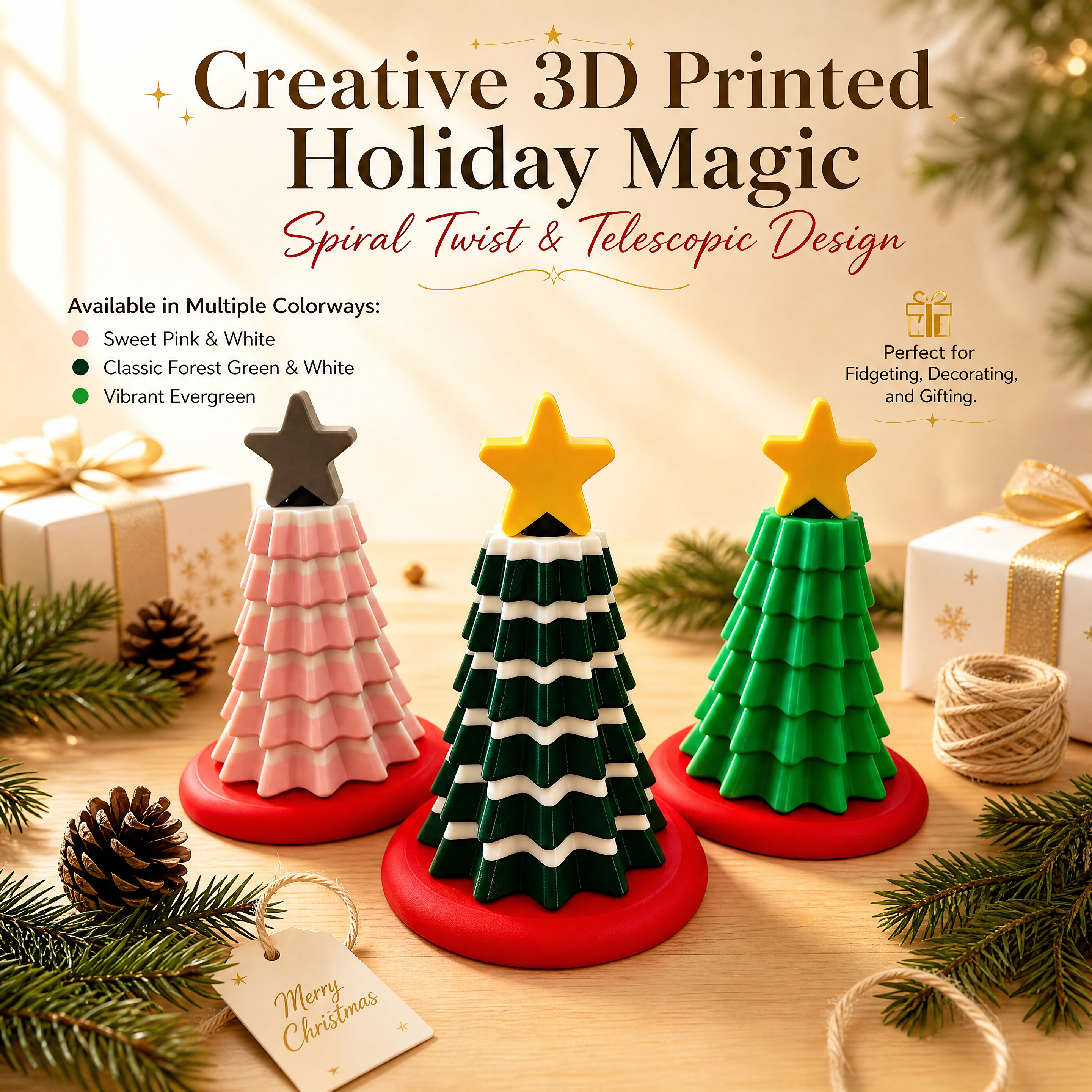 Spiral Twist 3d Print Christmas Decorations PETG Assembleable Christmas Tree Fidget Toy