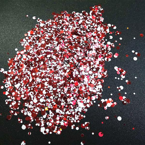 Unleash Your Imagination with Glitter Red and White Dots Mixes Nail Art Style
