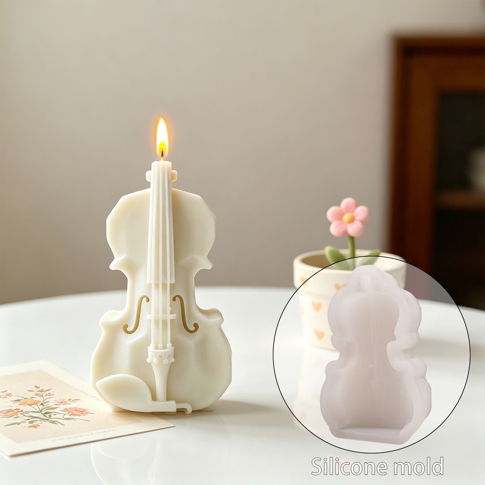 Cross Border Popular Violin Instrument Shaped Candle Mold DIY Aromatherapy Gypsum Ornament Silicone Mold