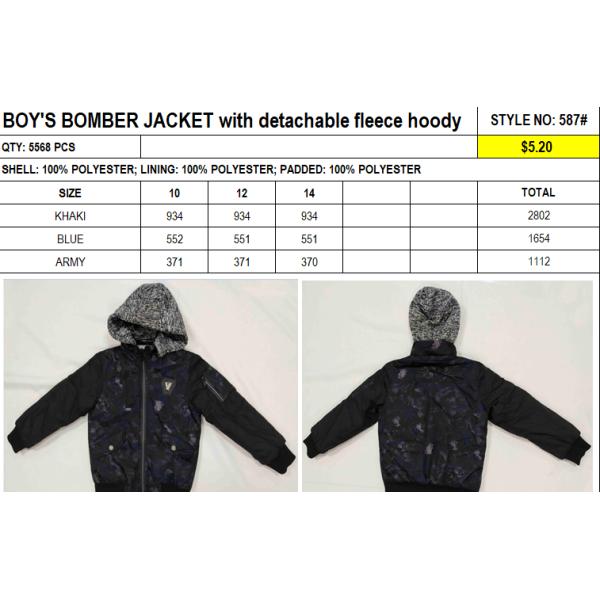 Soft Kids Winter Down Jacket , Kids Black Bomber Jacket Detachable Fleece Hoody