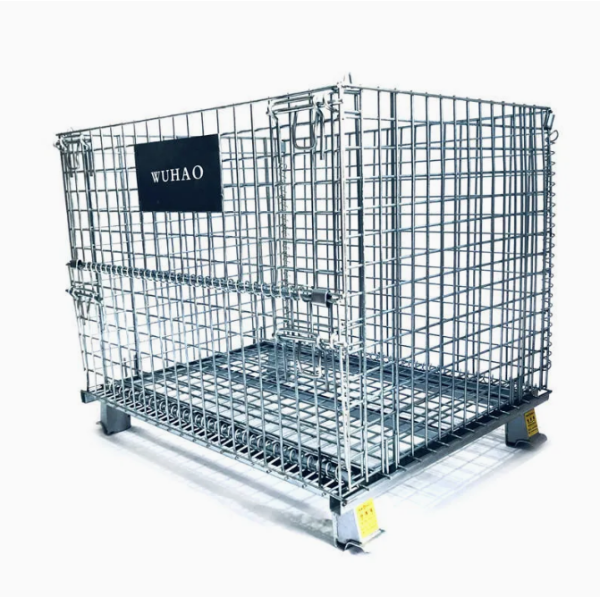 Powder Coated Transportation Warehouse Industrial Collapsible Stacking Metal Wire Mesh Basket