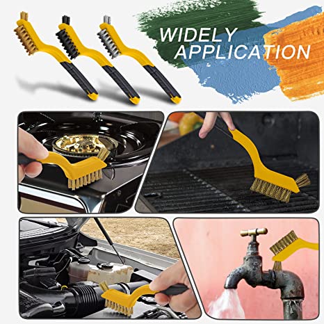 3 Pcs Metal Wire Brush Set Nylon Brass Stainless Steel Bristles