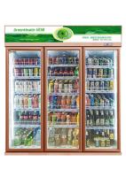 O refrigerador de vidro da bebida da porta três bebe o refrigerador da exposição com quadro do ouro