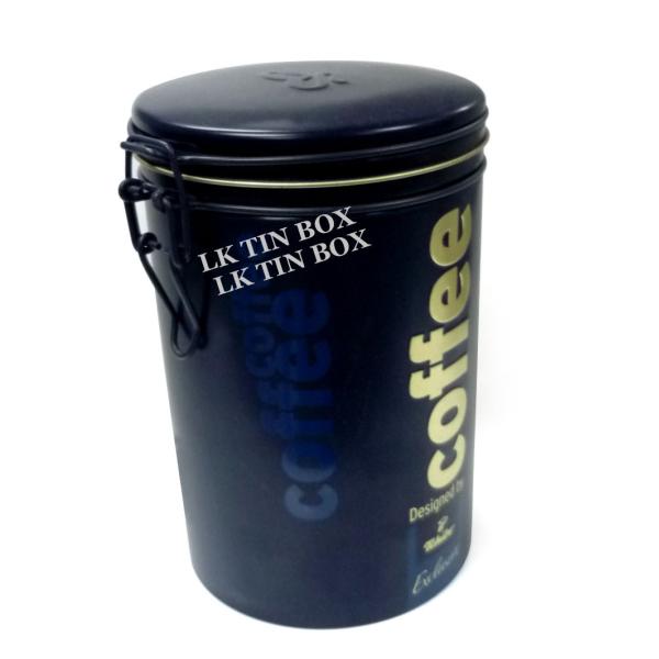 O biscoito da tampa do fio de metal estanha a caixa redonda preta matte vazia da lata para o chá/café