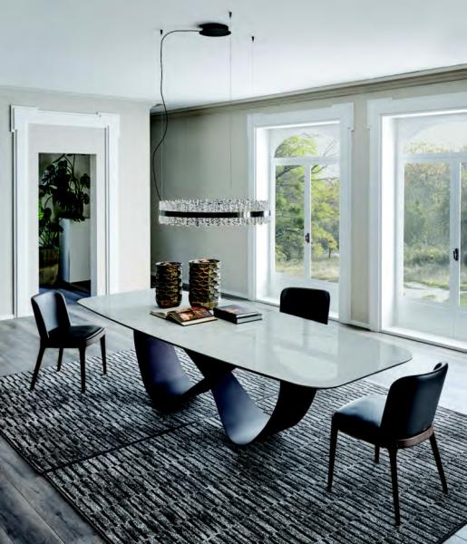 Sinuous Marble Ceramic Extending Dining Table , Architectural Glass Dining Table